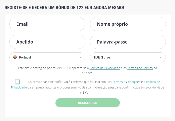 Registro do 22Bet métodos em Portugal.